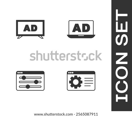 Set Browser setting, Advertising,  and  icon. Vector