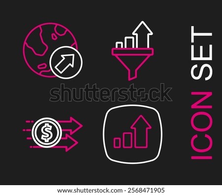 Set line Financial growth, dollar, Sales funnel with chart and  icon. Vector