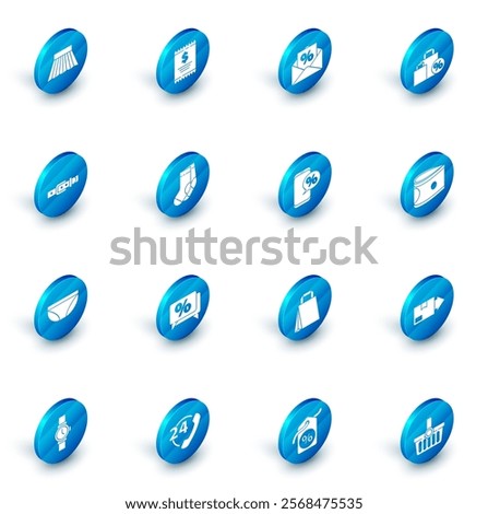 Set Paper check and financial check, Envelope with interest discount, Shoping bag, Leather belt, Underwear, Socks, Stacks paper money cash and Percent phone icon. Vector