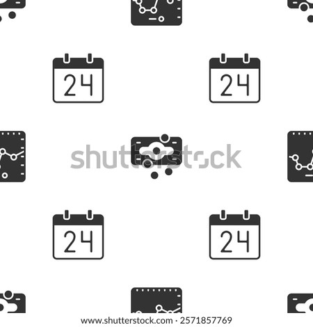 Set Browser with growth graph, Stacks paper money cash and Calendar on seamless pattern. Vector