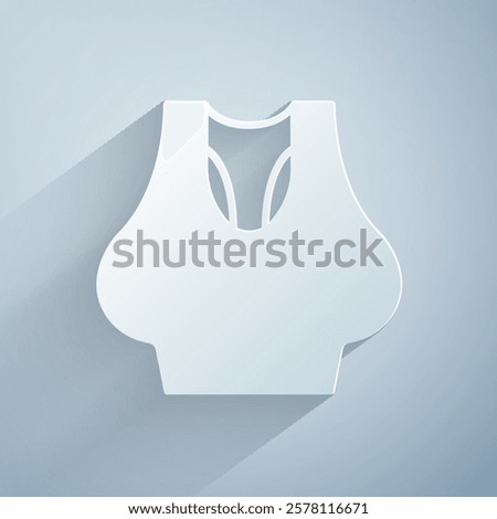 Paper cut Undershirt icon isolated on grey background. Paper art style. Vector