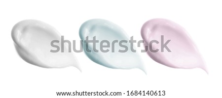Facial hand cream with collagen smudge smear stroke isolated. Liquid creamy swatch texture. Beauty skin care lotion moisturizer product for preventing wrinkle sample. Body face skincare lotion milk. Foto d'archivio © 