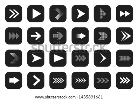 Set of new style square black vector arrow icons isolated on white. Arrow icon. Arrow vector icon. Arrow. Arrows vector illustration collection