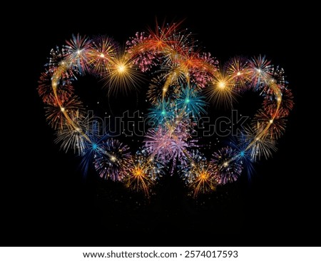 Similar – Image, Stock Photo Fireworks explode in two circles with yellow sparks from red smoke