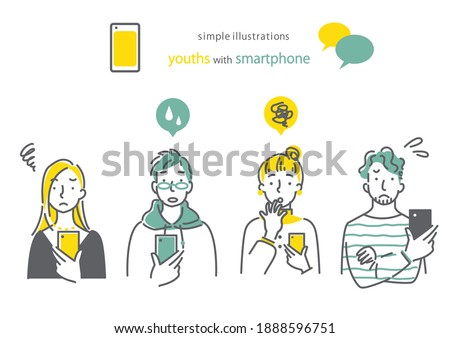 simple and stylish illustration, young people with smartphone