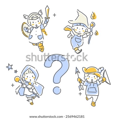 Children who use their individuality to achieve goals with their friends - Simple and cute line drawing illustration