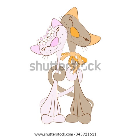 Lovers Cats Cartoon For Wedding Card. Isolated Cats. Vector ...