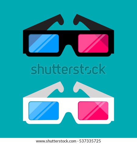  3d cinema glasses isolated on a colored background vector illustration. Design black and white 3D cinema glasses for movies. 3D cinema glasses icon concept. 