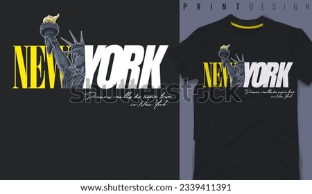 Graphic t-shirt design,new york city typography with Statue of Liberty - vector illustration for t-shirt.