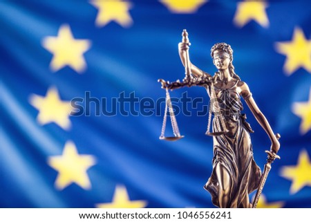 Image, Stock Photo Lady Justice and European Union flag. Symbol of law and justice with EU Flag