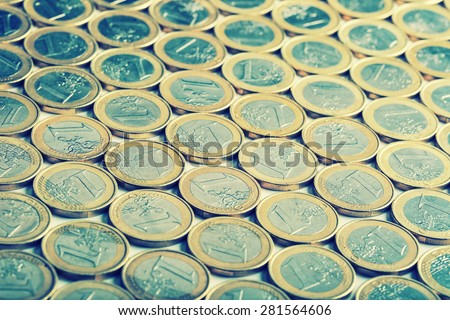 Euro coins. Euro money. Euro currency.Coins stacked on each other in different positions.
