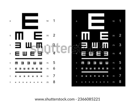 E chart Eye Test Chart tumbling medical illustration. Vector sketch style outline isolated on white and black background. Vision board optometrist ophthalmic for examination Checking optical glasses