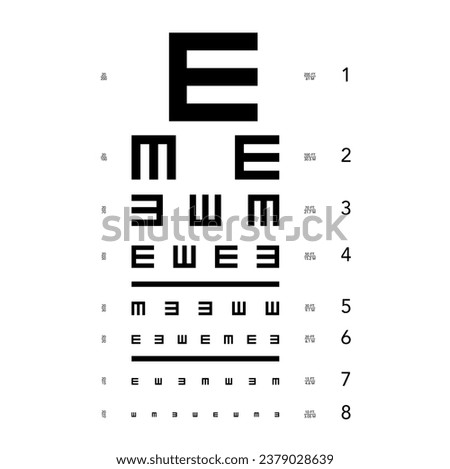 E chart Eye Test Chart tumbling medical illustration. line vector sketch style outline isolated on white background. Vision test board optometrist ophthalmic test for visual examination
