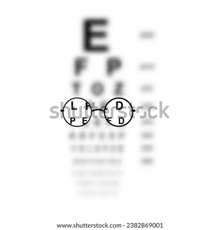 Glasses Optician In Snellen chart Eye test blurred, Vision Of Eyesight medical ophthalmologist Optometry testing board chart Care Concept accessory vector illustration sketch outline isolated on white