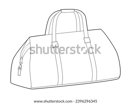 Weekender bowling silhouette bag. Fashion accessory technical illustration. Vector satchel front 3-4 view for Men, women, unisex style, flat handbag CAD mockup sketch outline isolated