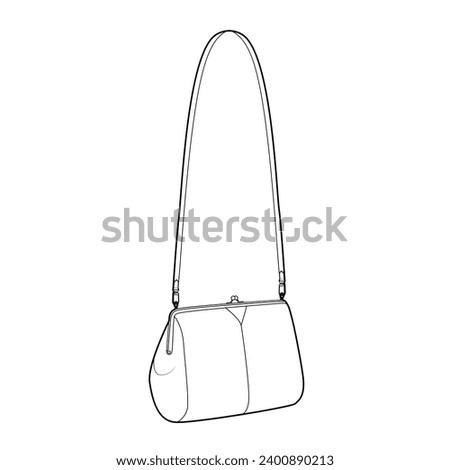 Kiss Lock Cross-Body Bag Handbag with removable strap options. Fashion accessory technical illustration. Vector satchel front 3-4 view for Men, women style, flat handbag CAD mockup sketch outline