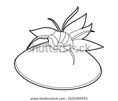 Fascinator Hat with flower decor. Summer Head Fashion accessory cap clothing technical illustration. Vector headgear for Men, women, unisex style, flat template CAD mockup sketch outline isolated