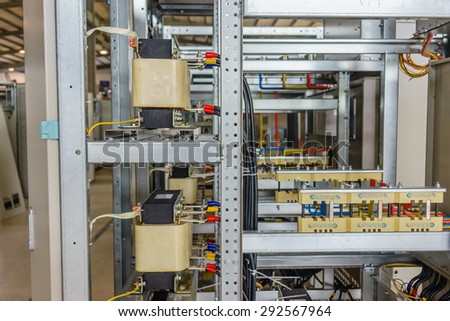 21 June 2015 in Hanoi Vietnam, Frame of a electrical switchboard and Branch Euroklas electric equipment