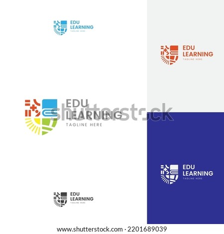 Education Abstract combination Math, Books, Shield, Pencil, Sun Logo Template Simple Professional Style this good for your school course Brand with different colors