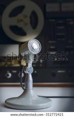old tape recorder and microphone