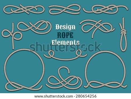 Set of Rope Design elements. Drawn in vintage style. Knots and Loops. Only free font used.