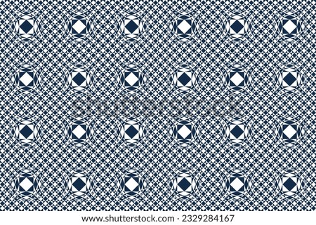 Optical illusion square pattern seamless. Abstract 3D Op art Victor Vasarely inspired, white and dark blue element. For male t-shirt fabric cloth tile bedding curtains cushion decoration backdrop.