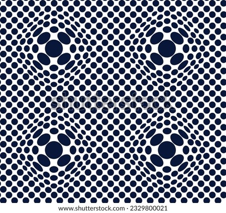Optical illusion round dot pattern seamless. Abstract 3D Op art Victor Vasarely inspired, and blue element on white background.For fabric cloth tile bedding curtains cushion decoration backdrop carpet