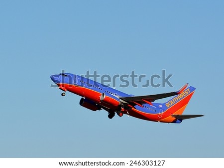 NEW ORLEANS, LA.-JANUARY 19:  A Southwest Airlines commercial passenger jet departs New Orleans International Airport on January 19, 2015.