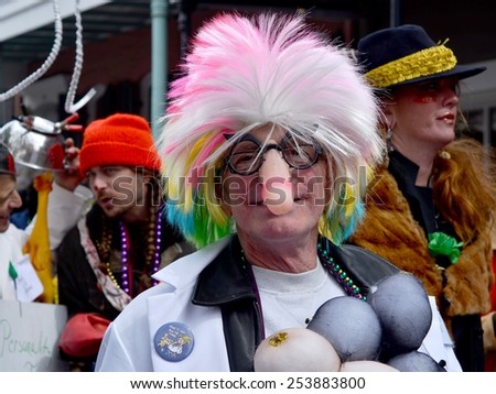 NEW ORLEANS, LA.-FEBRUARY 17:   Masqueraders parade through the New Orleans French Quarter on Mardi Gras Day, Tuesday, February 17, 2015.