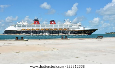 KEY WEST, FL.-OCTOBER 01: the Disney Magic, a Disney Cruise Line ship, docks in Key West, Fl., on October 01, 2015.  The cruise ship is 984 feet long and can accommodate up to 2400 passengers.
