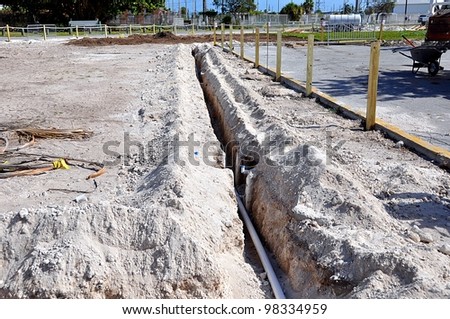 Trench For Laying Water Pipes At Construction Site