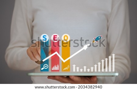 SEO Search Engine Optimization, concept for promoting  ranking traffic on website,  optimizing your website to rank in search engines or SEO. Foto d'archivio © 