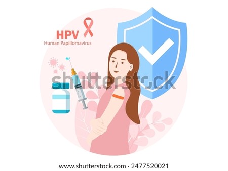 Woman shows off an orange plaster after receiving the vaccine. Prevent hpv virus infection and medication treatment, Reducing the chance of infection through vaccination, HPV (Human Papillomavirus)
