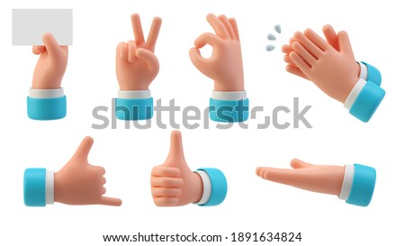Hands Gestures 3D cartoon friendly funny style isolated on white background 商業照片 © 