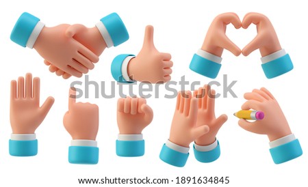 Hands Gestures 3D cartoon friendly funny style isolated on white background