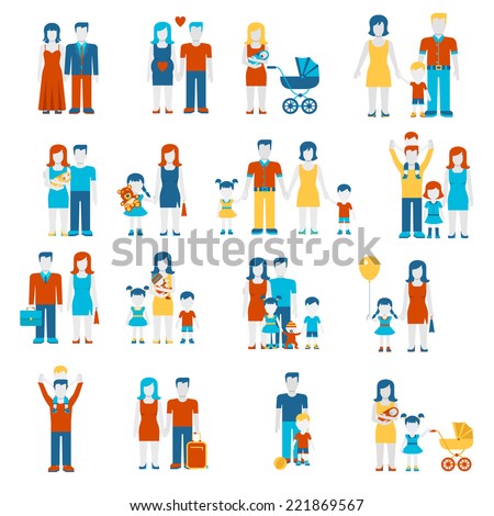 Family Flat Style People Figures Parenting Parents Children Kids Son ...