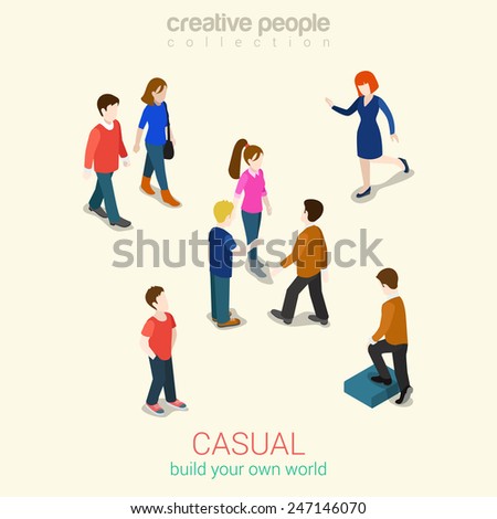 Casual people flat 3d web isometric infographic concept vector. Set of men, women and couples. Build your own world creative people collection.