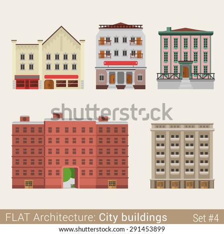 Flat style modern classic municipal buildings set. School university library house. City design elements. Stylish design architecture collection.