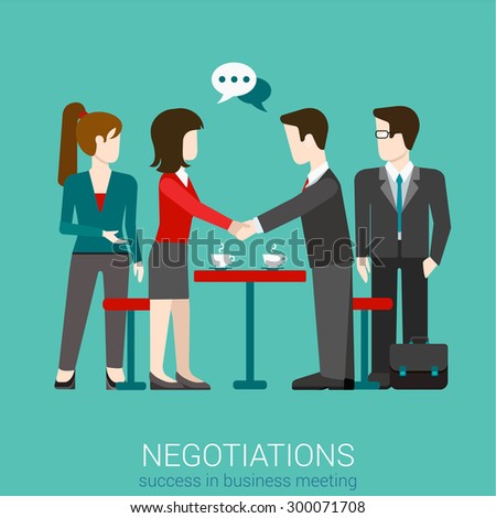 Flat web partnership success business deal handshake to succeed infographic concept vector. Two businessmen shaking hands. Creative people collection.