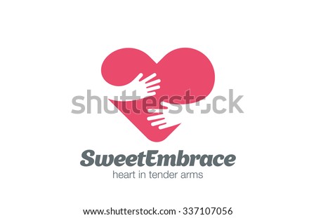 Embrace Heart Shape Logo design vector template. Valentine Day Love Concept: Embracing Logotype negative space icon.