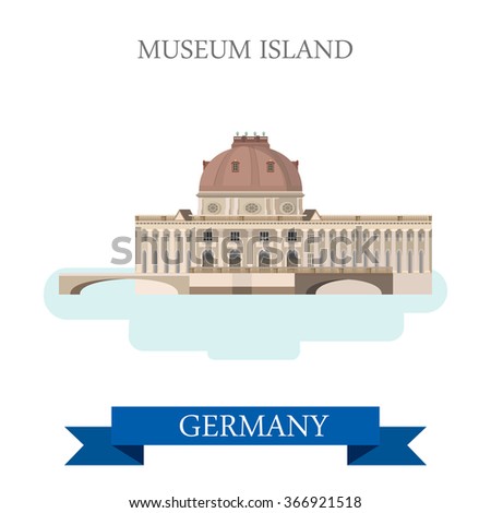Museum Island in Berlin Germany. Flat cartoon style historic sight showplace attraction point of interest web site vector illustration. World countries cities vacation travel sightseeing collection