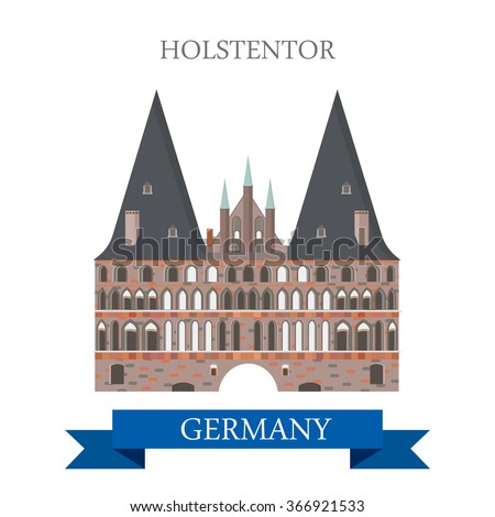 Holstentor Holsten Gate in Hanseatic Lubeck Germany. Flat cartoon style historic sight showplace attraction web site vector illustration. World countries cities vacation travel sightseeing collection