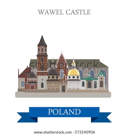 Wawel Castle in Poland. Flat cartoon style historic sight showplace attraction web site vector illustration. World countries cities vacation travel sightseeing collection.