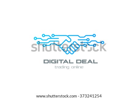 Digital Deal Online Smart Contract Handshake Logo design vector template linear style.
Shaking hands Partnership Friendship business Logotype concept outline icon.