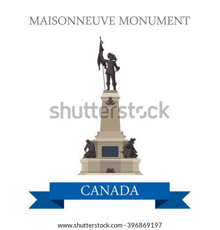 Maisonneuve Monument in Montreal Canada. Flat cartoon style historic sight showplace attraction web site vector illustration. World countries city vacation travel sightseeing North America collection