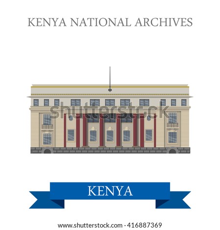 Kenya National Archives in Nairobi. Flat cartoon style historic sight showplace attraction web site vector illustration. World countries cities travel sightseeing Africa collection.