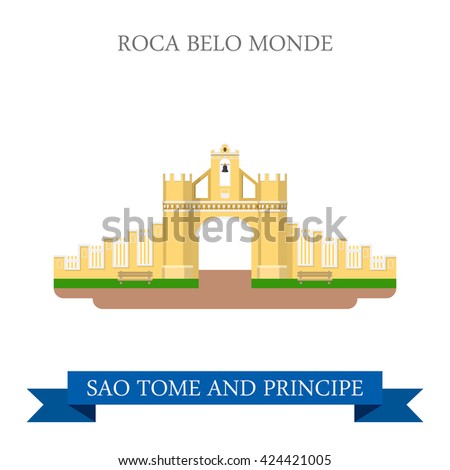 Roca Belo Monte in SAO Tome and Principe. Flat cartoon style historic sight showplace attraction web site vector illustration. World countries cities vacation travel sightseeing Africa collection.