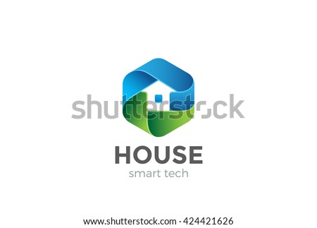 Eco House Logo abstract design vector template in Hexagon shape.
Home services Household Ecology green smart Logotype concept icon.