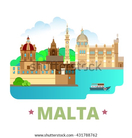 Malta country design template. Flat cartoon style historic sight showplace web site vector illustration. World vacation travel sightseeing Europe European collection. Blessed Virgin of Ta Pinu Mdina.