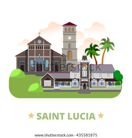 Saint Lucia country badge magnet design template. Flat cartoon style web site vector illustration. World vacation travel sightseeing North America collection. Government House Cathedral Basilica